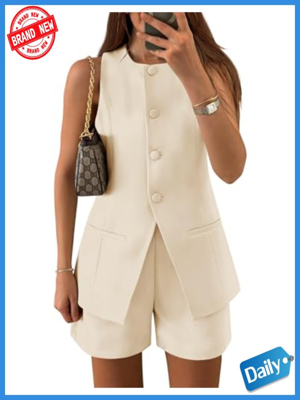 2 Piece Short Sets Business Casual Matching Set Sleeveless Vest Top High Waist